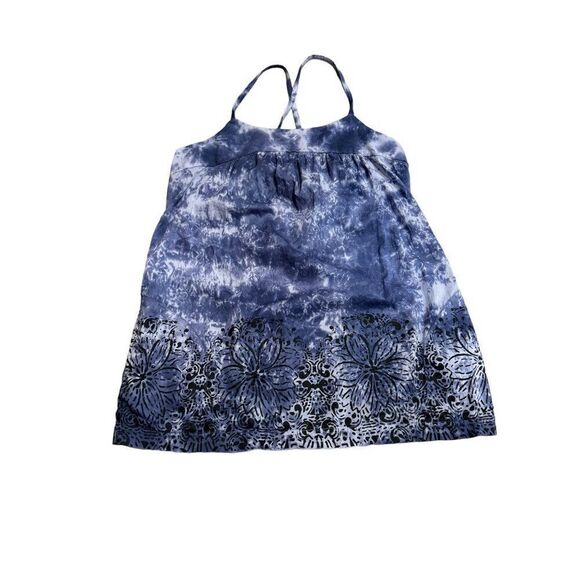Athleta Boho Floral Blue Tie Back Cross Strap Tank Sz Small - Picture 1 of 6